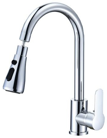 Kitchen Sink Taps Mixer with 3 Functions 360°Swivel Spray Head, NEWRAIN Single Handle Stainless Steel Kitchen Faucet, Polished Chrome