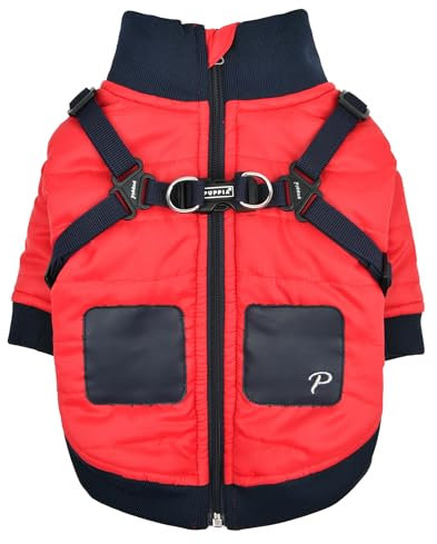 Puppia Stratus Hundepullover für die Wintersaison, integriertes Geschirr für kleine und mittelgroße Hunde, Rot, Größe XXL