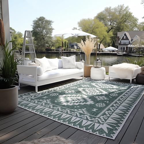 ELLE Decoration In und Outdoor Teppich – Wendeteppich Wetterfest & Wasserfest - Modernes Geometrisches Muster Rauten Muster Outdoorteppich für Garten, Balkon, Terrasse, Wohnzimmer – Grün, 200x290cm
