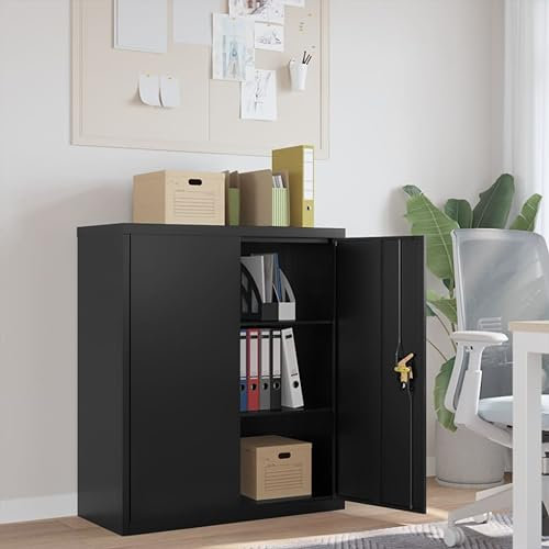 ZEYUAN Aktenschrank Schwarz 90x40x105 cm Stahl, Metallschrank, Werkstattschrank, Werkzeugschrank, Büroschrank, Lagerschrank, Garagenschrank, Stahlschrank