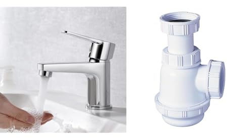 Ibergrif Star M11057, Mitigeur de Lavabo - Robinet de Salle de Bains Monocommande & Wirquin SP3178 Siphon de lavabo et lave-mains à culot court, blanc