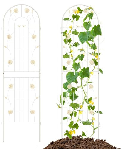 HOMASIS 2 Pezzi di Graticcio per Piante Rampicanti in Metallo, Pannelli Decorativi per Recinzione da Giardino, Graticcio per Piante Rampicanti per Colture di Viti, 50 x 180 cm (Bianco)