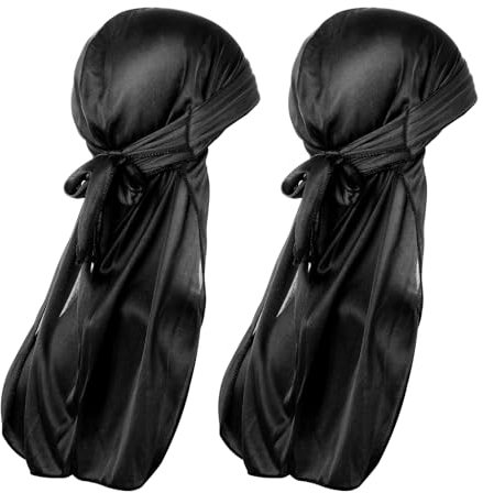Qianyu 2 piezas de tela sedosa Durags de cola larga ultra compresión transpirable de alta calidad para mujeres y hombres, de satén versátil de alta calidad para hombre, gorra de onda 360, regalo ideal