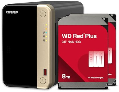 QNAP TS-264-8G-28WD-US 2 Bay High-Performance Desktop NAS with 8TB Storage Capacity, Preconfigured RAID1 WD Red Plus HDD Bundle