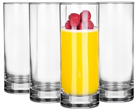 Glasmark KROSNO 1992 Set di bicchieri da long drink, 4 pezzi, 340 ml, bicchieri da acqua, succhi, cocktail, succhi, acqua, con fondo spesso, lavabili in lavastoviglie.