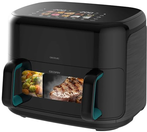 Cecotec Heißluftfritteuse ohne Öl - 10L - Grill - Doppelwiderstand - Integrierter Smoker - Air Fryer Cecofry&Grill Smokin'Prime 10000. 2800W, bewegliche Trennwand, 40-200°C