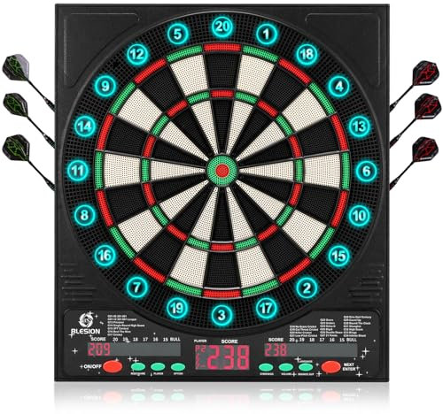 Blesion Dartscheibe Elektronisch 2024 Updated Elektronische Dartscheibe mit 6 Dartpfeile E Dartscheibe Innovativer Dartautomat mit Deutsche Stimme-Geeignet für Batterien/Adapter (3 Screen)