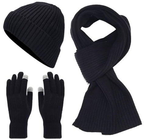 Schal Und Mütze Set Damen Gefüttert Damenmütze Mit Bommel Gestrickte Caps Plüsch Handschuhe Fleece Schaal Winter Dicker Hut Strickhandschuhe Kuschelig Strickschal 3 In 1 Warmes Set