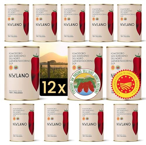 DELICRET – 12 x 400 g NOLANO Tomates San Marzano DOP | entières & pelées | Tomates à pizza (12 x 400 g)