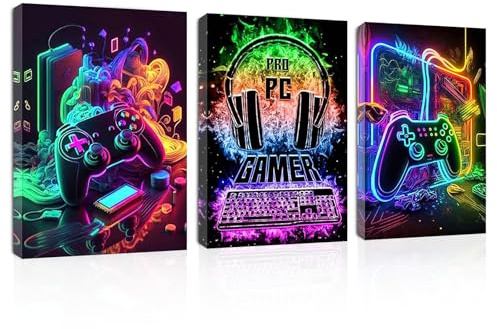YunBey 3er Set Gaming Zimmer Deko, mit Rahmen für Jugendzimmer | Gaming Wandbilder, 30x40 cm, für Jungen, Kinderzimmer & Wohnzimmer, hochwertiger Druck, perfekte Deko für kleine Gamer