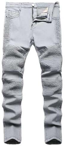 Echinodon Boys Motorcycle Jeans Kids Motorbike Denim Pants Skinny Stretch Jeans Trousers Grey