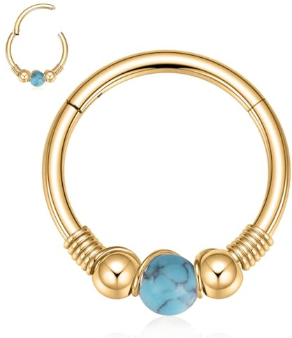 AROWRO Nasenring Septum Schmuck Knorpel Ohrring Daith Conch Tragus Helix Rook Piercing Schmuck 316L Chirurgenstahl Nasenringe Reifen Septum Ring 20G 10mm Gold Türkis