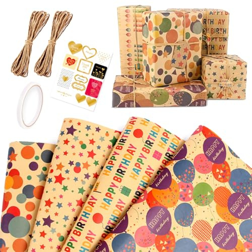 Papier emballage Cadeau,Papier Cadeau Set avec Ficelle Jute et Étiquette,Papier Cadeau Anniversaire,Emballage Cadeau 70x50cm,Emballage Bouquet de Fleurs,Ecologique Feuille,pour Femme Homme Garcon