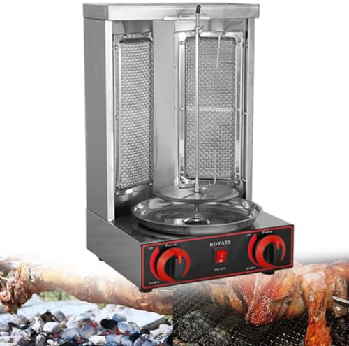 Four à Rôtissoire Rotatif à 360 °, Machine à Griller Doner Kebab Verticale, Four à Rôtissoire Vertical Professionnel à Gaz Pour Barbecue, Appareils électroménagers En Acier Inoxydable,Silver-A