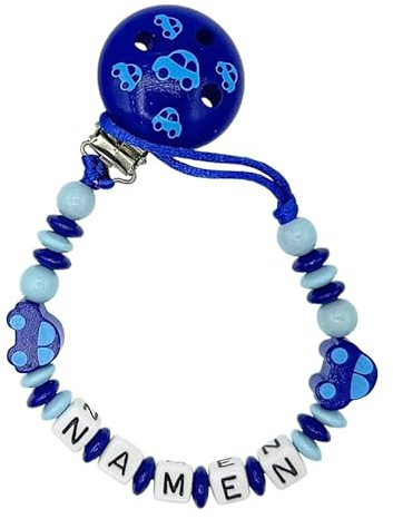 Nuckelkette mit Namen  AUTO  Dunkelblau Babyblau/Bayby/Unisex/Personalisiert/HANDMADE