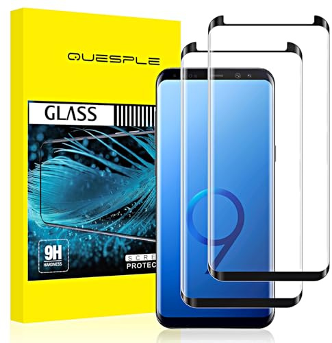 QUESPLE 2 Pezzi Pellicola Protettiva in Vetro Temperato per Samsung Galaxy S9 5,8 pollici, 3D Copertura Completa Protezione Schermo per Samsung Galaxy S9, Durezza 9H/ Anti graffio/Senza Bolle
