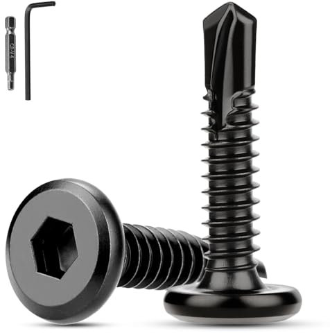 XRXYMQ 60 Pièces Vis Autotaraudeuses Acier Inoxydable M5.5x25 mm Vis à Tôle Autotaraudeuses 410 à Six Pans Creux Autoforeuses Noires avec Tournevis Clé Allen