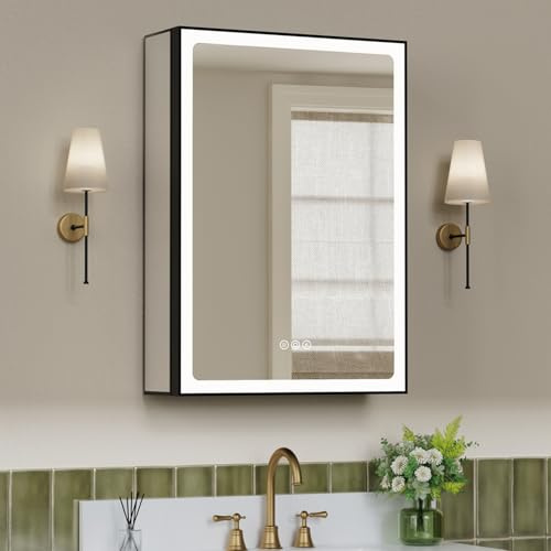 20x28 Inch Medicine Cabinet with Mirror and Lights for Bathroom, Black