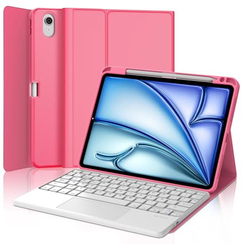 Teclado con Touchpad para iPad Air 11 Pulgadas M2 2024/M3 2025/M4 2026 | Funda con Español Ñ Teclado para iPad Air 11 M2/M3/M4 2024/2025/2026 Bluetooth Teclado con Trackpad, Rojo