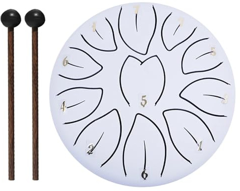 SQSXCKIQ Handpan-Trommeln für Erwachsene, 6 Zoll, 11 Töne, Handpan-Trommel mit Trommeltasche, Notenbuch, Trommelschlägel, Fingerpicks, Schlaginstrumente, Klanginstrumente (weiß)