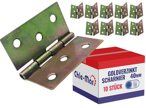 Chle-Mar 10x Verzinktes Möbelscharnier 40 x 40 mm, Wetterfest | Schwerlast Scharniere Klappbar Klein, Robustes Kistenscharnier für Truhen, Boxen & Schränke, Türscharniere für Außen & Innen
