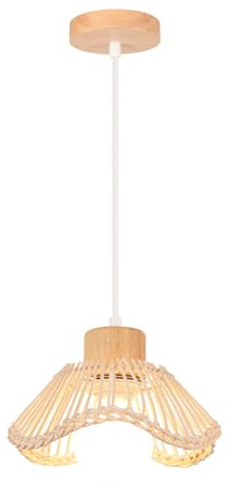 LIGKIN Hängeleuchte aus Rattan Bambus Lampenschirm E27 Pendelleuchte aus Handgeflochtenem Deckenleuchte Vintage Holz Hängelampe Leuchte für Wohnzimmer Schlafzimmer Korridor