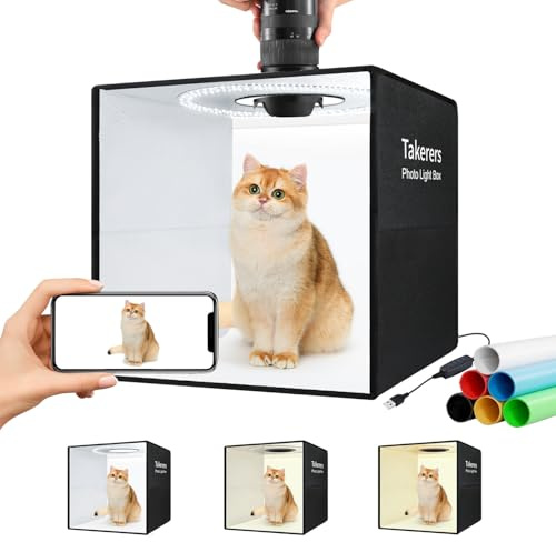 Takerers - Scatola luminosa da studio fotografico da 16 x 16 x 16 pollici, kit professionale per tenda a scatto regolabile da 3200 a 6500 K, con 120 LED e 6 sfondi colorati per foto
