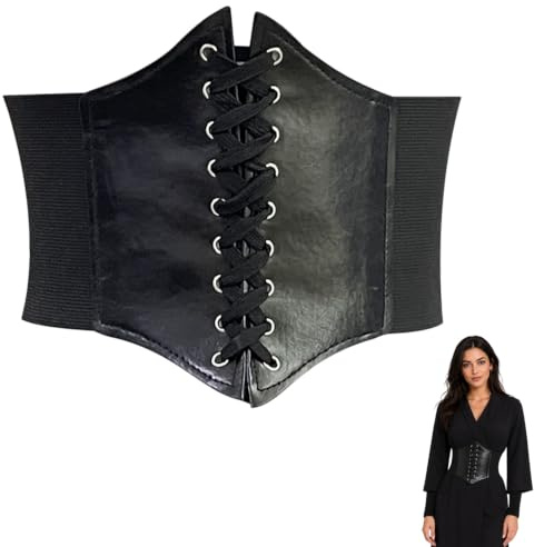 Women’s Corset Belt, Women’s Elasticated Corset Belt, Elasticated Leather Waist Belts, Laced Corset Role-Play Costumes, Create The Perfect Waistline, Suitable for Birthday Parties, Cosplay (Black)