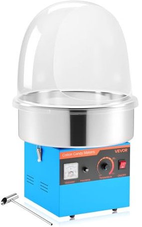 VEVOR Máquina Eléctrica de Algodón de Azúcar 1000 W, Máquina para Hacer Algodón de Azúcar con Tapa, Recipiente de Acero Inoxidable y Cuchara para Azúcar, para Carnavales, Cumpleaños, Fiestas, Azul