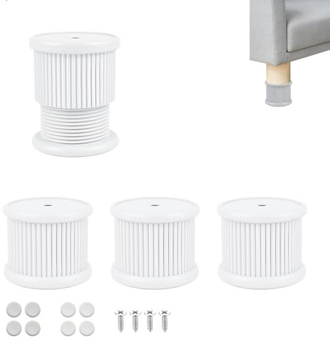 keyuancan Piedini Regolabili per Mobili, Gambe per Mobili, Piedini Regolabili 4-6 cm, Piedi per Mobile per Armadietto, Divano, Tavolo, Letto Gambe, Argento, 4 Pezzi, Bianco