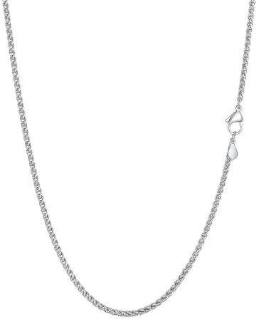 PROSTEEL Wheat Chain for Men 2/3mm Silver/Gold Plated/Black Stainless Steel Thin Chain for Pendant Necklace 18-30 Length (Send Gift Box)