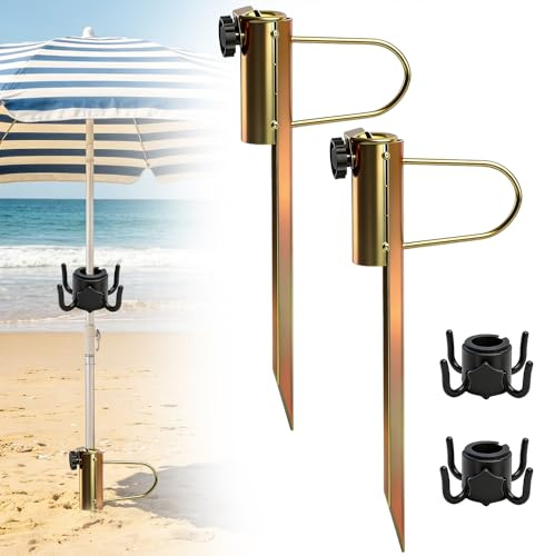 2 Stück Erdspieß Sonnenschirm, Metall Rasendorn für Sonnenschirme, Rasendorn Sonnenschirmhalter, Sonnenschirm Halterung Erdspieß für Sonnenschirme mit einem Durchmesser von 26-32 mm, Gras, Sand