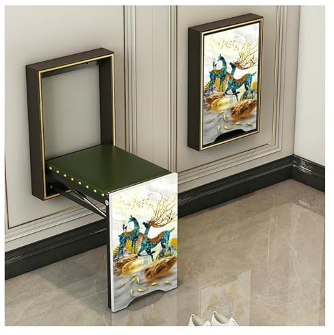 KEuLen Silla Invisible Plegable montada en la Pared: Taburete Que Ahorra Espacio for Entrada, Dormitorio y balcón(Black,H)