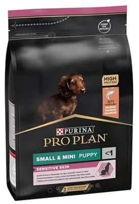 Pro Plan Dog Small och Mini Puppy hund, känslig hudlax och med ris, torrfoder, 1-pack (1 x 3 kg) påse