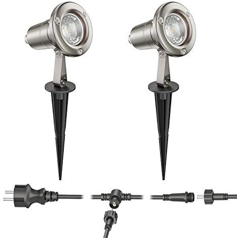 ledscom.de Gartenstrahler MUK mit Erdspieß für außen, Edelstahl, 13,25W je 524lm 30° weiß 2er Set