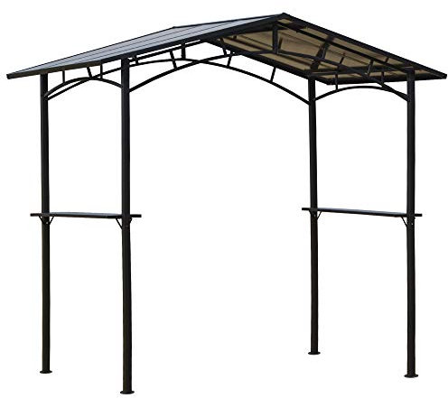 Outsunny 8ft x 5ft Outdoor BBQ Protective Gazebo Tent Aluminium Steel Frame w/ 2 Shelves Hardtop Roof Canopy Ground Stakes Safe Cooking