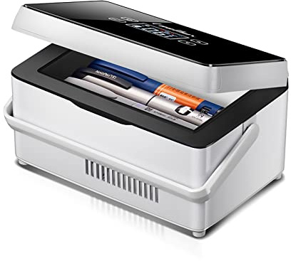 Dispositivo di Raffreddamento Portatile per Insulina Mini Scatola Refrigerata Display a LED Custodia per Refrigeratore, auto Frigorifero Piccolo, Fredde 2 Batterie