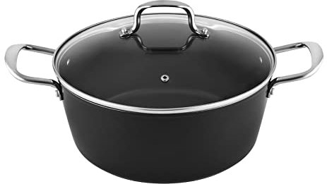 Venga! Casserole de 28 cm avec couvercle, capacité de 6,2 L, revêtement antiadhésif, va au lave-vaisselle, va au four, fond à turbo-induction, noir/argent, VG POT 3020