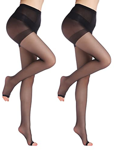 YAGAXI 20D toeless pantyhose - 2 Pairs Control Top open toe pantyhose for women (L, Black)
