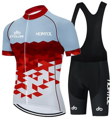 HOMTOL Radtrikot Set Herren Kurzarm Fahrradtrikot Rennrad Trikot Radhose Trägerhose trikot set Fahrradbekleidung Atmungsaktiv schnelltrocknend (Hellblauweiß, L)