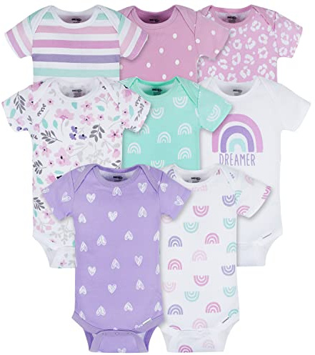 Onesies Brand Baby Girls 8-Pack Short Sleeve Mix & Match Bodysuits, Rainbows, 3-6 Months