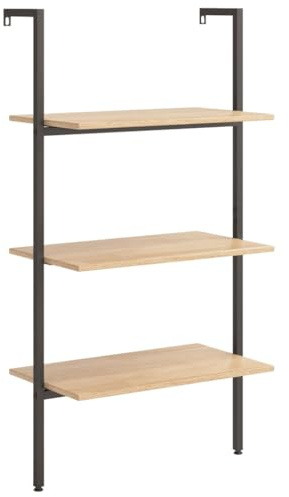 vidaXL Anlehnregal mit 3 Ablagen Bücherregal Büroregal Standregal Aktenregal Leiterregal Wandregal Bücher Regal Hellbraun Schwarz 64x35x120,5 cm