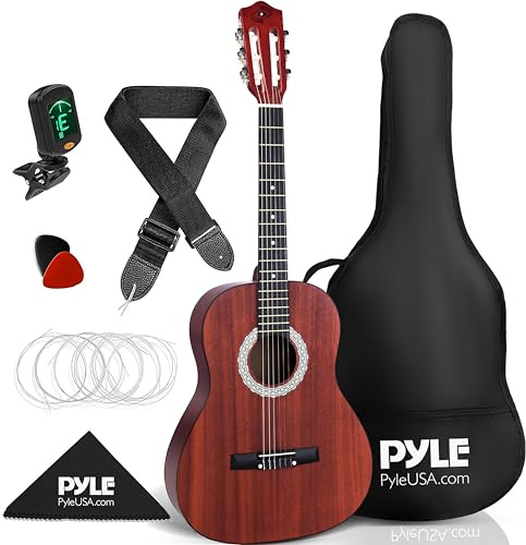 Pyle Beginner Acoustic Guitar Kit, 3/4 Junior Size All Wood Instrument for Kids, Adults, 36 Sapele