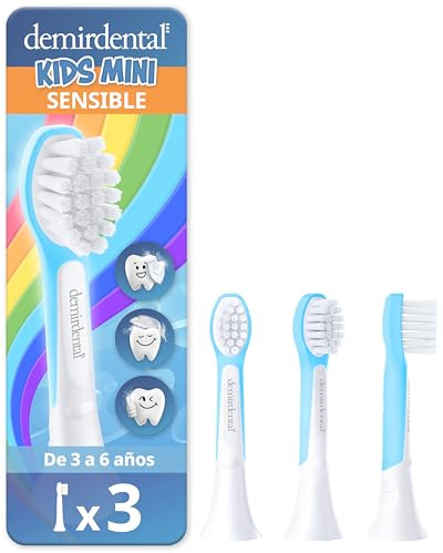 3er demirdental Kinder Ersatzbürsten passend für Philips Sonicare Kids Mini | Für 3-6 Jahre: Mini-Aufsteckbürsten entsprechend HX6034, extra weich für Milchzähne, schadstoffgeprüft & BPA-frei, Hellblau