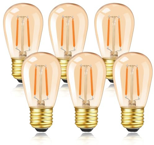 Caldarax S14 E27 LED Warmweiss Edison Vintage Glühbirne, Retro Amber E27 LED 1W Filament Birne Ersetzt 10W Glühlampen, Nicht Dimmbar, Warmweiß 2200K, 6 Stück