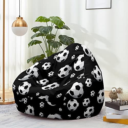 Fansu 3D Fútbol Puff Salon Bean Bag Grande para Adultos y Niños, Puf Sin Relleno Bolsa Almacenamiento de Ropa, Puff Infantiles para Uso Interior y Exterior (70x80cm,Fondo Negro)