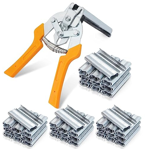 ZHEQOGZH 2400pcs Type M Hog Rings and Pliers, Hog Ring Pliers Kit | Wire Cage Clips and Fencing Pliers for Auto Upholstery Repair & Chicken Rabbit Wire Mesh Cages Building (Yellow)