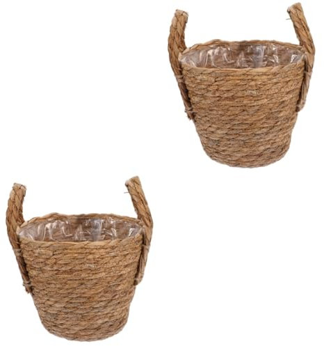 Alipis 2 Stücke Seetang Material Stroh Blumentopf Rattan Pflanzer Topf Vintage Lagerung Für Pflanzen