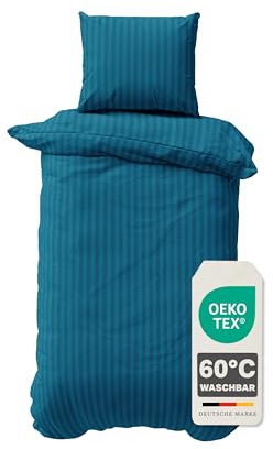 Devior 2 teilige Damast Bettwäsche 155x220 cm Petrol | Kissenbezug 80x80 cm | Bettbezug Set mit YKK Reißverschluss | Oeko-Tex Mikrofaser | Atmungsaktiv und weich | Allergiker geeignet | Muster