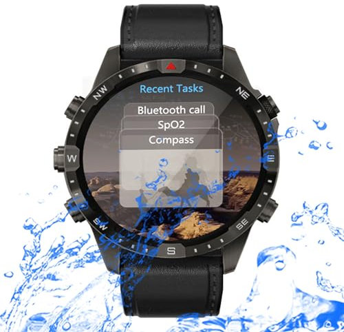 Smartwatch Damen Herren IP68 Wasserdicht Fitnessuhr Sportuhr, Bluetooth-Anrufe mit Kompass Herzfrequenz-Schlafmonitor 7 Tage Lange Akkulaufze Itmehrfach Sportmodi, für IOS Android Schwarz